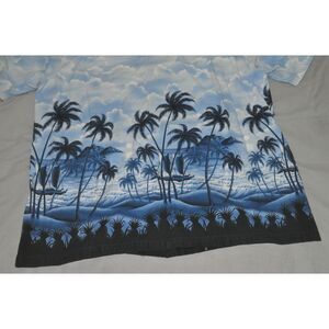 RJC Shirt Mens XL Hawaiian Night Blue White Island Palm Trees Hawaii USA VINTAGE